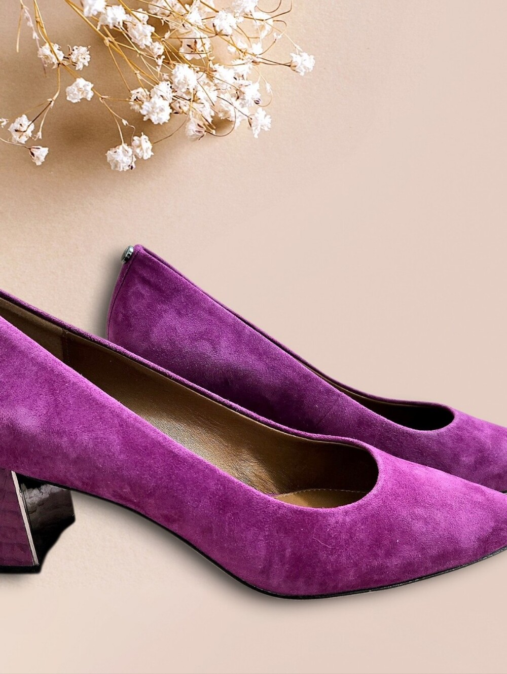 Donald Pliner Suzette Purple Suede Pointed Toe Block Heel Pumps Sz 9.5 - Picture 3 of 8